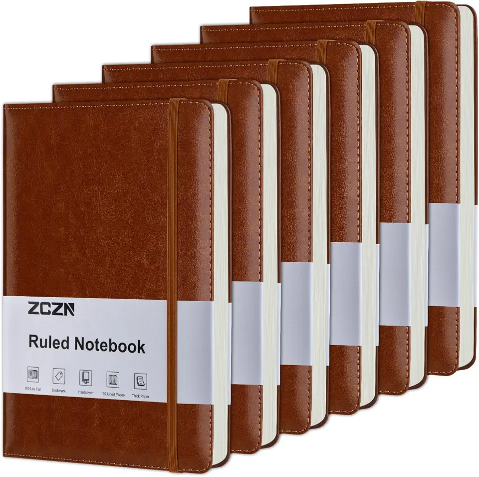 The Forest Stewardship Council ZCZN 6 Pack Lined Journal Notebooks for Work, 5.5x8.3 in, 192 Pages, Hardcover Leather A5 Journals for Writing, Diary & Travel, Ruled Journaling Notebooks for School, Office, Home (Brown*6)