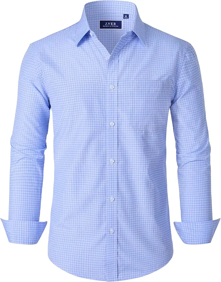 Global Recycled Standard J.VER Dress Shirts for Men Cotton Long Sleeve Button Down Shirt Business Casual Classic Plaid Tops with Pocket