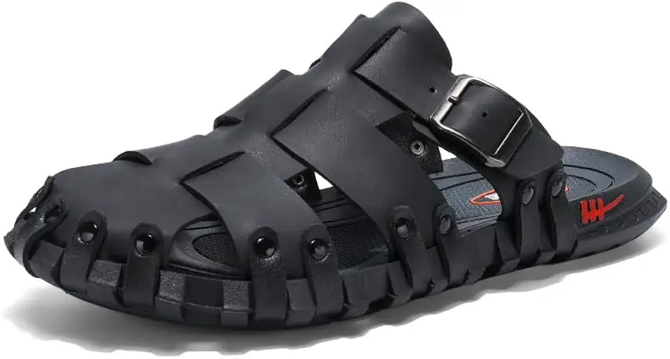 Mens Leather Beach Slides Sandals For Men Closed Toe Hiking Outdoor Athletic Casual Walking Sandals Water Shoes Summer Fisherman