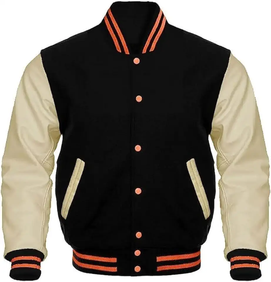 The Orchid Men's Varsity Leather Jacket Letterman, Wool and Leather Sleeves Multi-Colors