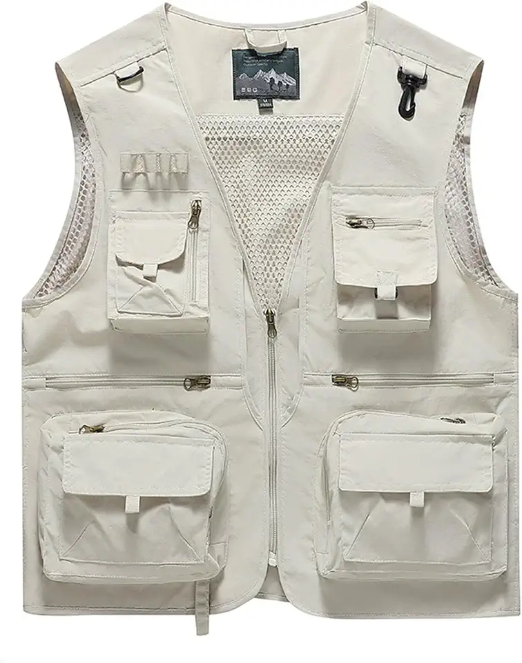 Men's Lightweight Mesh Fishing Vest Utility Outdoor Multi-Pocket Hunting Cargo Vest