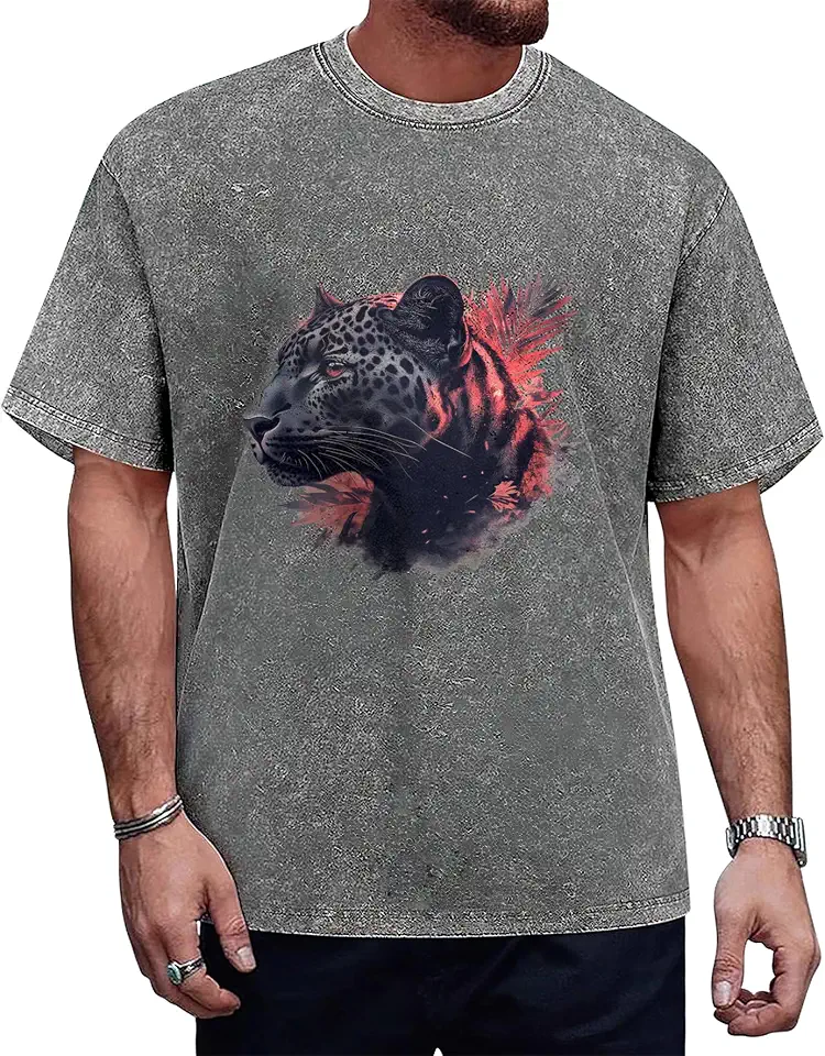 DMOYALA Men's Cotton T-Shirts Summer Trendy Oversized Graphic Tee Unisex Vintage Washed Shirts Baggy Novelty Tops