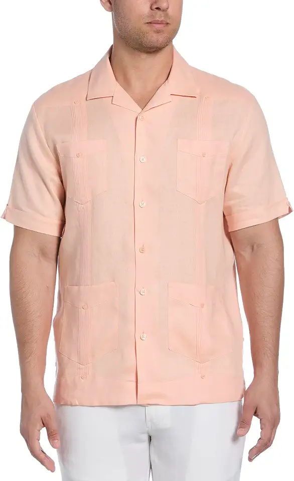 Cubavera Men's 100% Linen Short Sleeve Button-Down Guayabera Shirt (Available in Big & Tall)