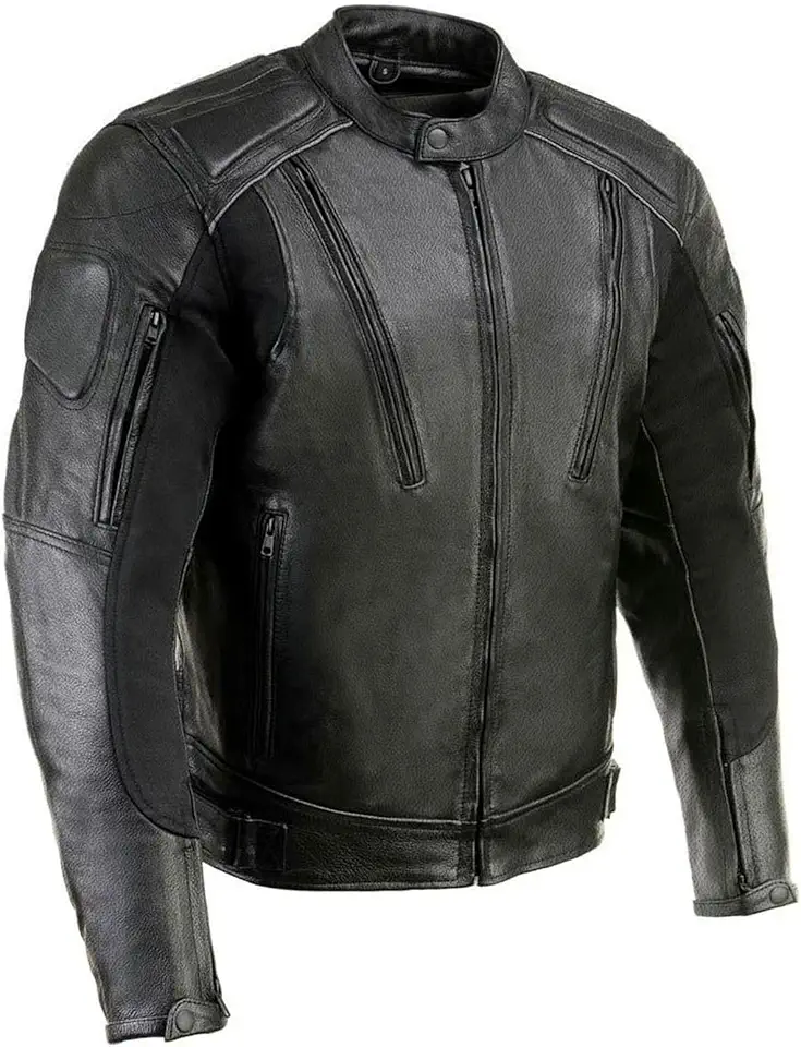 Milwaukee Leather LKM17007 Men's Premium Black Leather Motorcycle Bikers Rider Jacket w/CE Armor