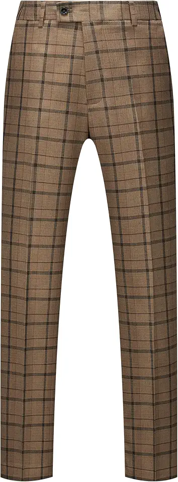 Mens Plaid Checkered Slim Fit Dress Pants Stretch Trousers
