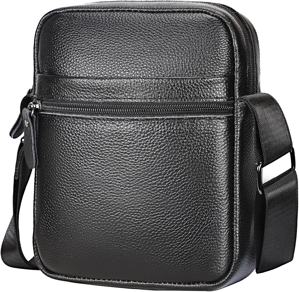 Men's Black Leather Crossbody Messenger Bag