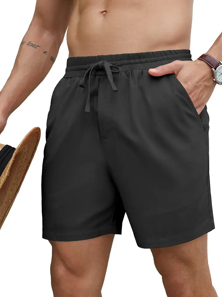 PLEPAN Men's 5 Inch Inseam Linen Shorts Casual Summer Shorts