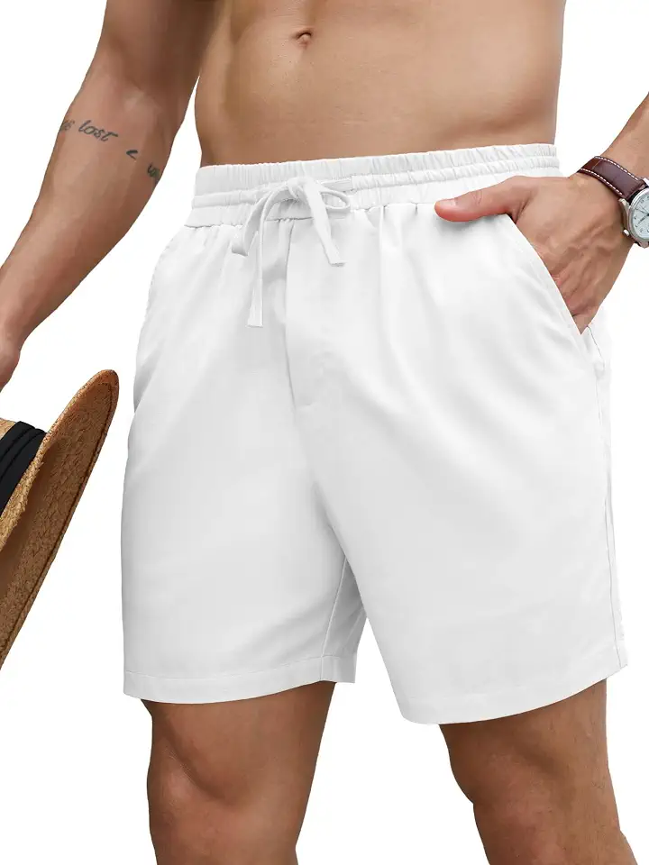 PLEPAN Men's 5 Inch Inseam Linen Shorts Casual Summer Shorts