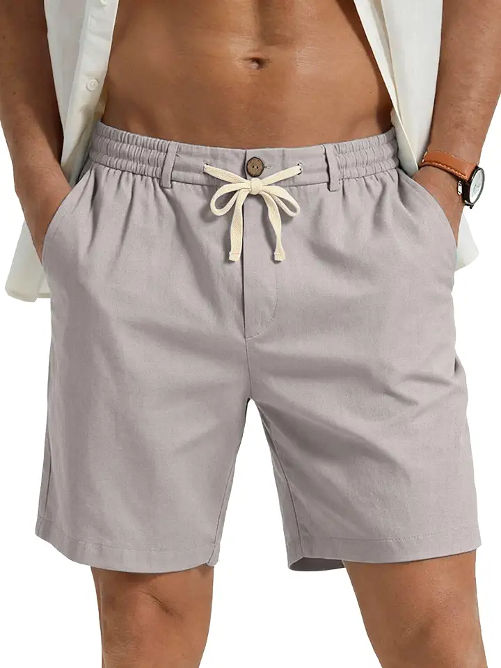 PLEPAN Men's Casual Linen Dress Shorts - 7-Inch Inseam