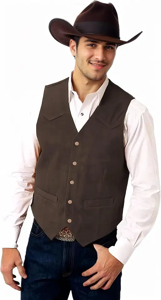 Global Recycled Standard Men's Suede Leather Vest Casual Cowboy Western Vests for Men Waistcoat