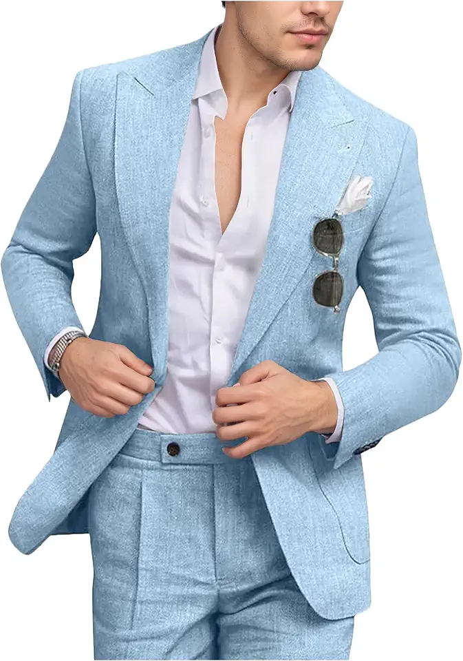 Global Recycled Standard Men's Retro Suit 2 Piece Linen Summer Suits Casual Blazer Pants Set