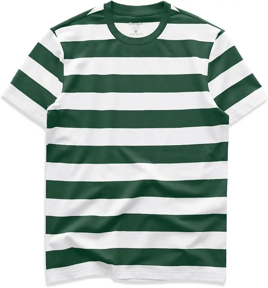 Zengjo Mens Striped T Shirt Cotton Stretch Crewneck Short Sleeve Casual Tee