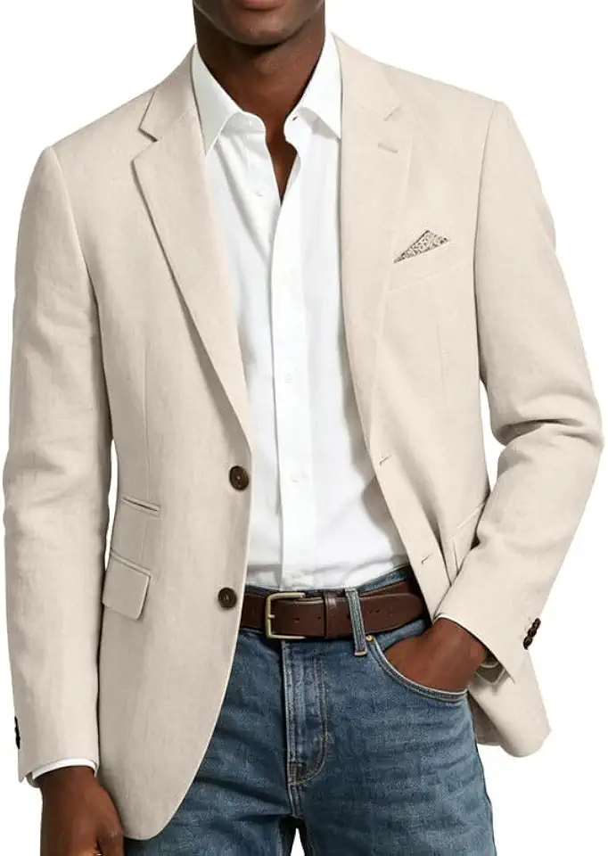 Men's Linen Blazer Jacket Summer Casual Wedding Lightweight Sport Coats