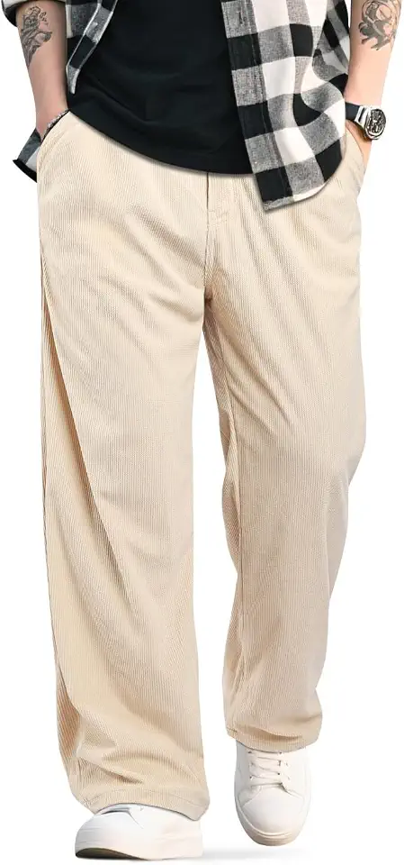 Global Recycled Standard Heyfanee Mens Baggy Corduroy Pants Vintage Casual Pants with Belt Loop