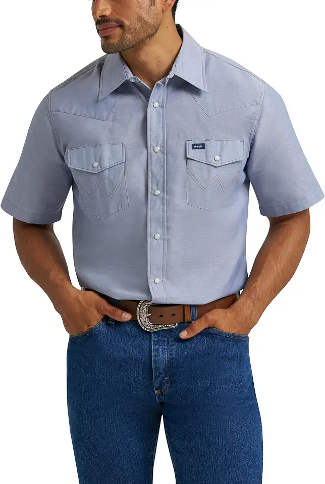 Wrangler Men's Cowboy Cut Western Two Pocket Short Sleeve Snap Work Shirt