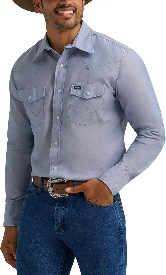 Wrangler Men's Cowboy Cut Firm Finish Western Long Sleeve Snap Work Shirt