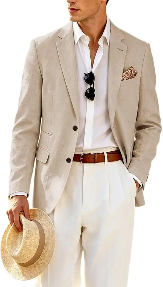 Men's Cream Linen Double Breasted Blazer