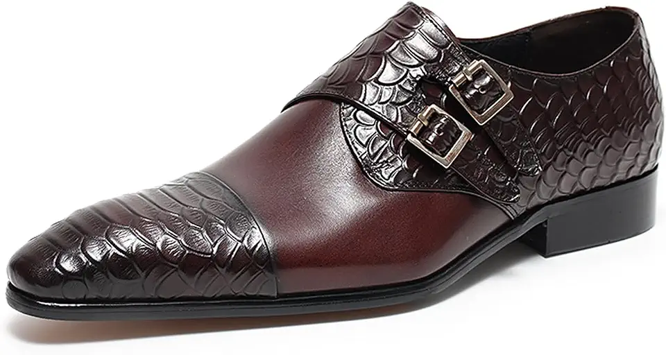 Santimon Men’s Leather Dress Shoes – Monk Strap Loafres with Double Buckle, Cushioned Insole & Slip-Resistant Sole for Business Casual, Wedding & Formal Wear