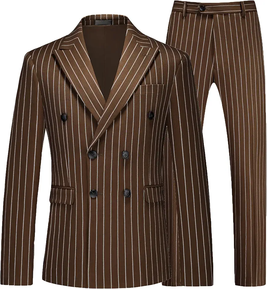 MOGU Mens Double Breasted Pinstripe Suit - 2 Piece Slim Fit Vintage Tuxedo for Groomsmen, Wedding, Prom
