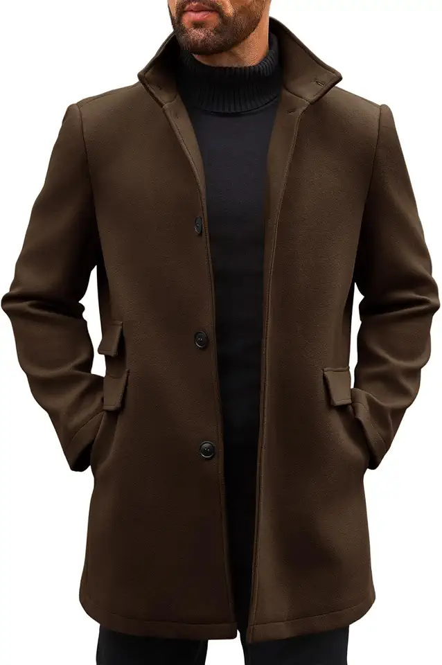Men's Brown Houndstooth Wool Balmacaan Overcoat
