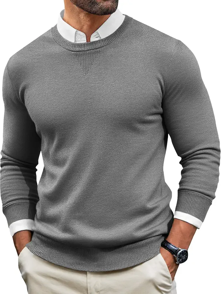 Men's Slim Fit Dark Grey Long Sleeve Crewneck Sweater