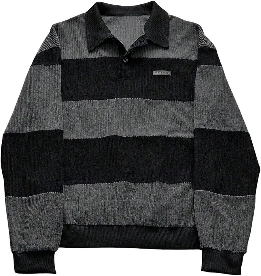 SOLY HUX Men's Long Sleeve Color Block Oversized Sweatshirt Collared Knitted Shirt Pullover Streetwear