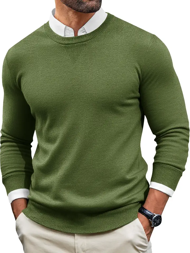 Runcati Mens Crewneck Sweaters Casual Knit Lightweight Dress Sweater Long Sleeve Slim Fit Fall Winter Pullover