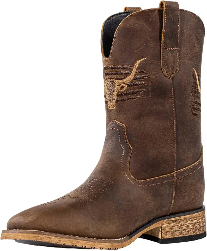 Winbird Cowboy Boots For Men Wide Square Toe Western Slip Resist Mens Boots