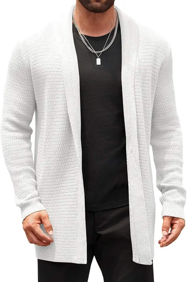 Runcati Mens Cardigan Sweater Cable Knit Winter Open Front Sweaters