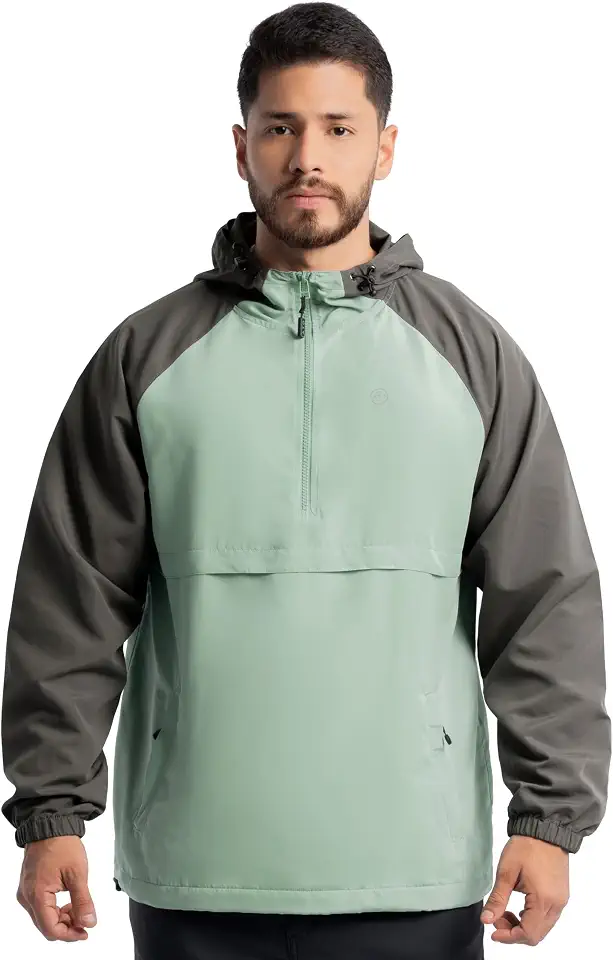 ATG Men's Water Repellent Colorblock Raglan Half Zip Packable Windbreaker Jacket