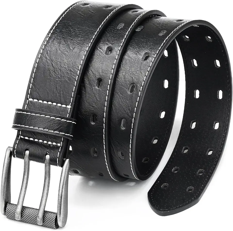 Mens Classic Double Prong Belt, Casual Heavy Duty Work Belts