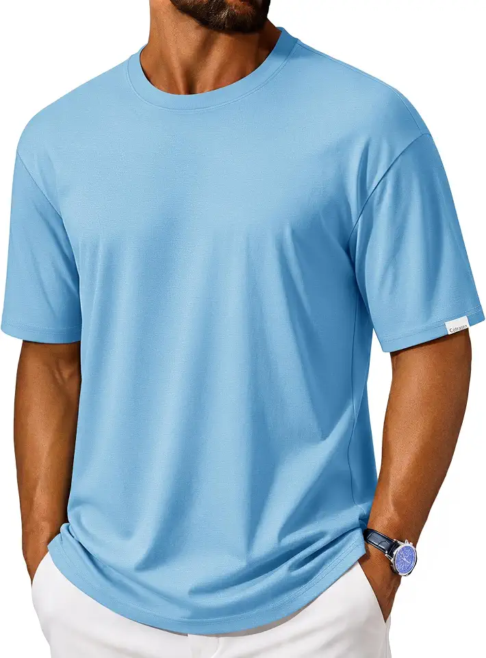 Cotrasen Mens T Shirt Loose Fit Cotton Blend T-Shirt UPF 50+ Summer Tshirts