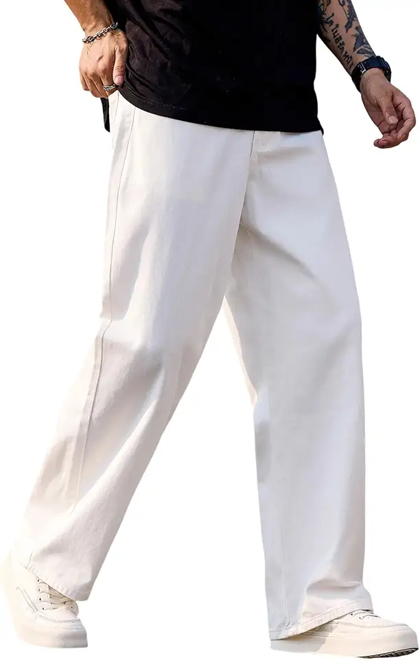 DFGIGT Mens Baggy Jeans Distressed Wide Leg Denim Pants Casual Loose Fit Trousers Streetwear