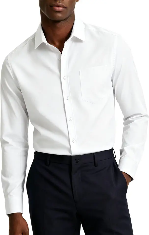 Men's Slim Fit White Long Sleeve Button Down Cotton Shirt