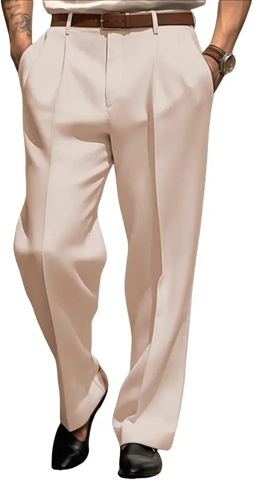 Men’s Dress Pants Straight Leg Pleat-Front Casual Suit Pants Plain Comfort Work Office Business Lounge Trouser Long