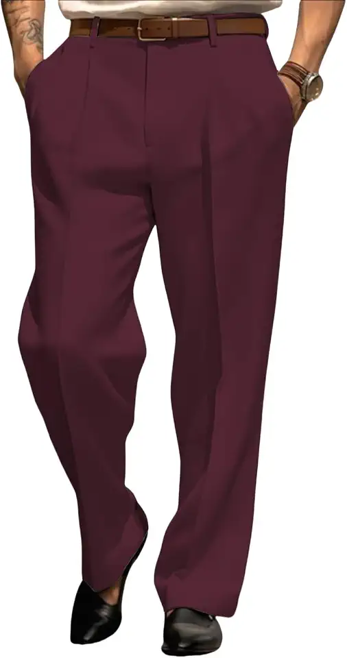Men’s Dress Pants Straight Leg Pleat-Front Casual Suit Pants Plain Comfort Work Office Business Lounge Trouser Long