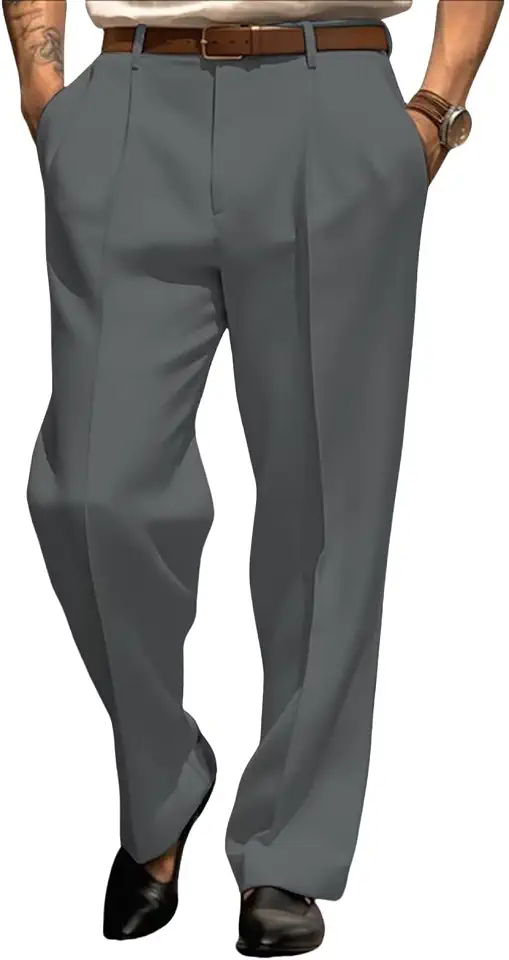 Men’s Dress Pants Straight Leg Pleat-Front Casual Suit Pants Plain Comfort Work Office Business Lounge Trouser Long