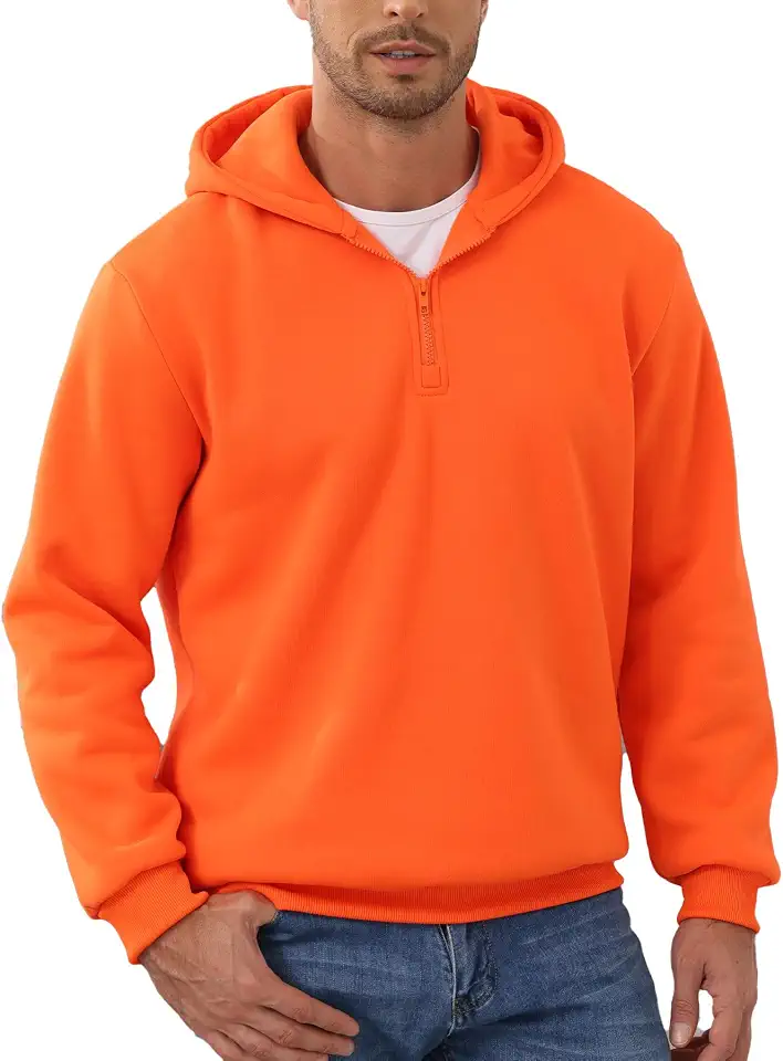 Mens Hoodies Pullover Quarter Zip Hoodie Long Sleeve Casual Fleece Hooded Sweatshirt for men