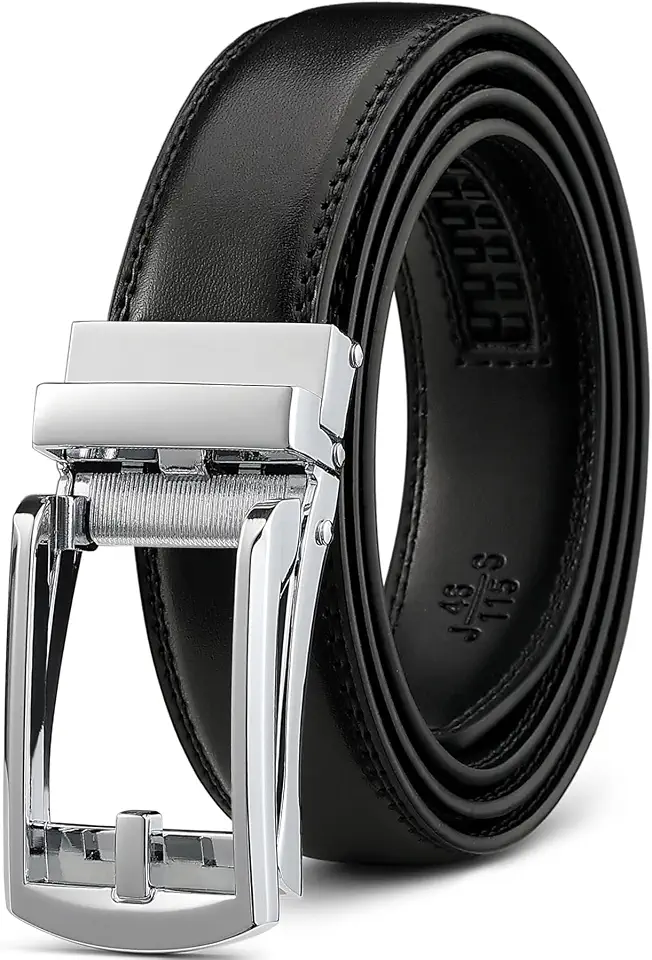 Mens Ratchet Belt Leather Click 1 1/4" with Slide Buckle, Casual Dress Belt Adjustable