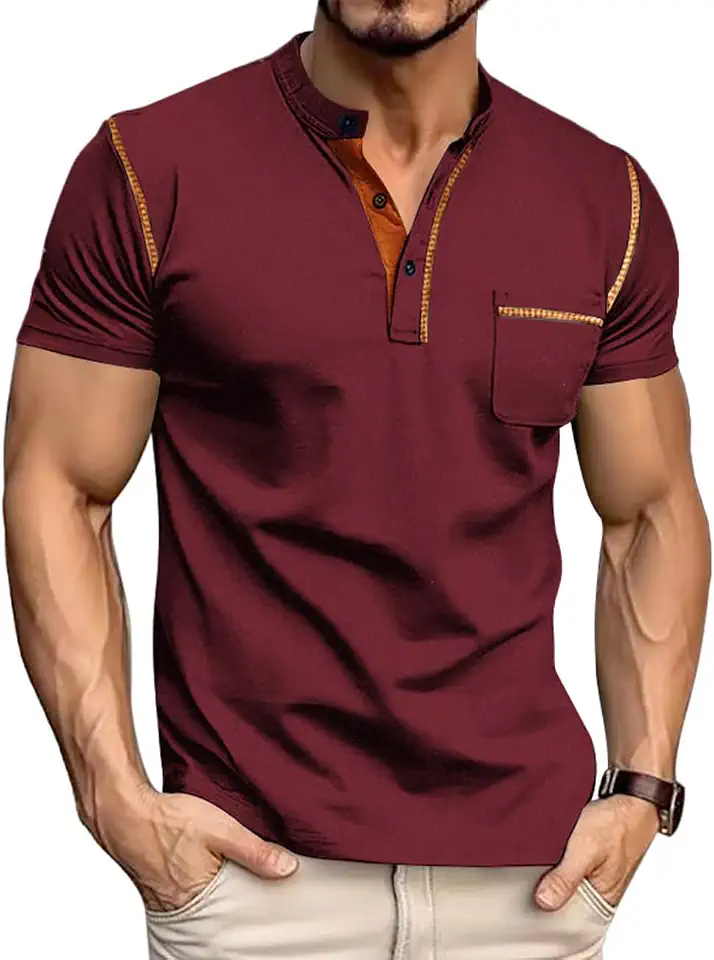 Men's Henley Shirt Short Sleeve T-Shirt Casual Top Pullover Summer Lightweight Tee Shirts with Button