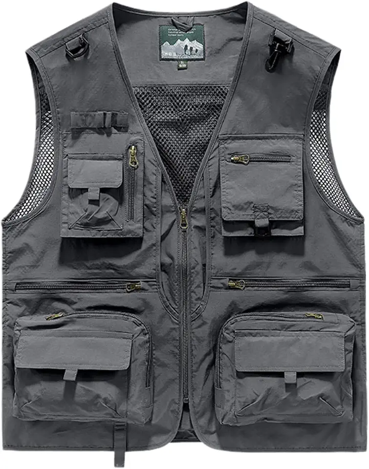 Global Recycled Standard Gihuo Mens Fishing Vest Lightweight Utility Vests Cargo Outdoor Safari Travel Vest with Pockets