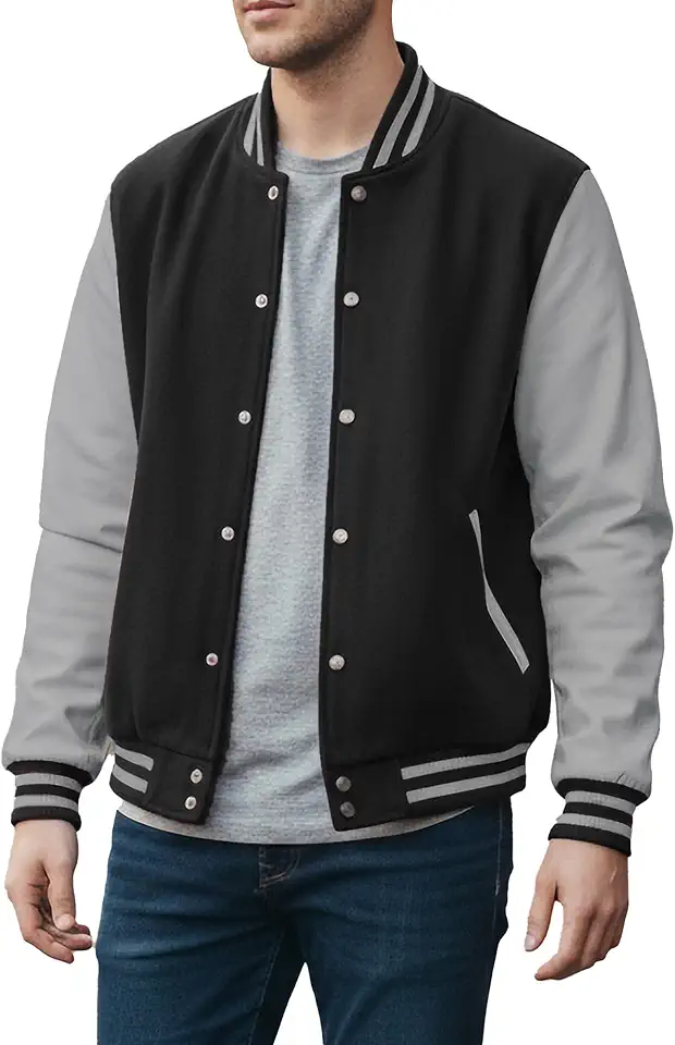 Varsity Jacket Men - High School Letterman Bomber Style Fleece Baseball Jackets For Mens