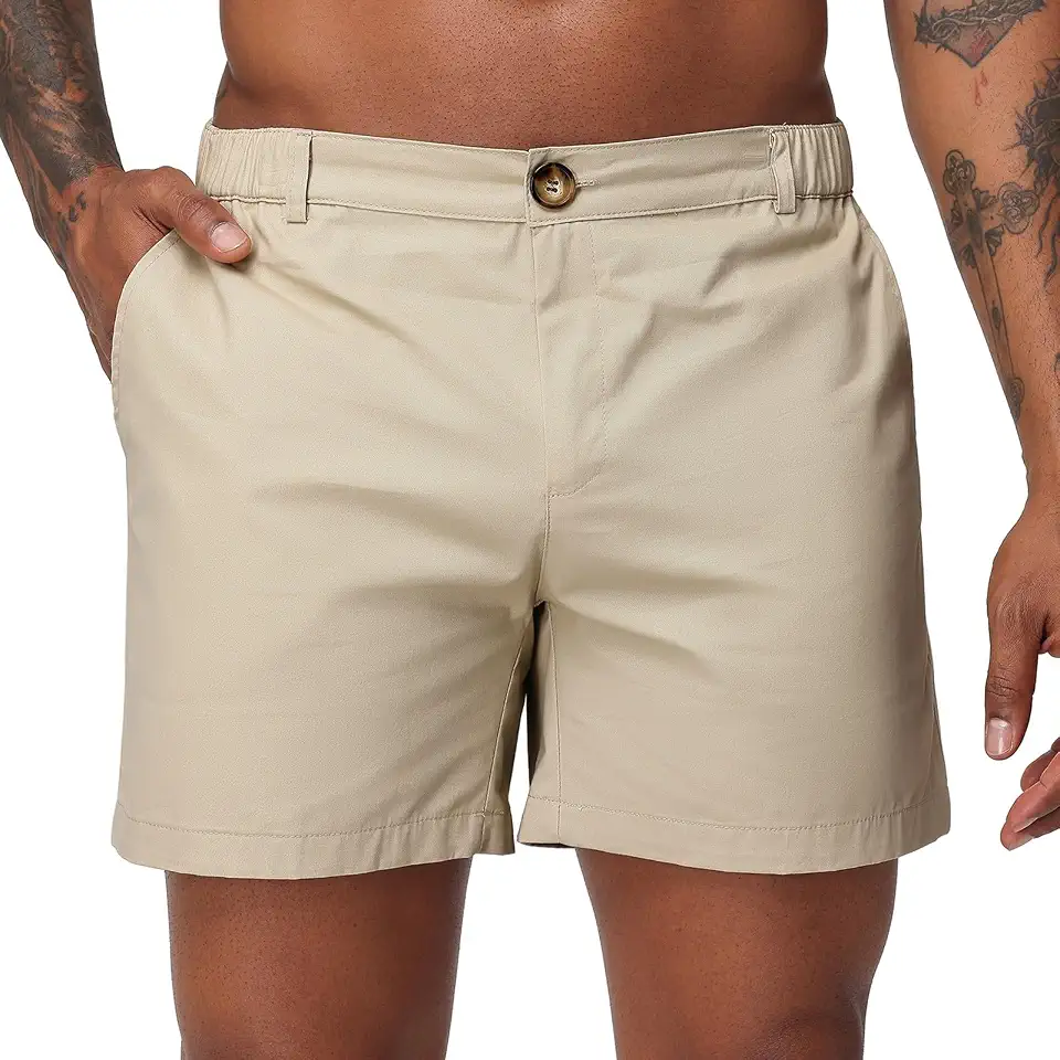 Oymyakon Men's 6 Inch Shorts Casual Cotton Flat Front Chino Shorts Summer Elastic Waist Pull On Short with Pockets