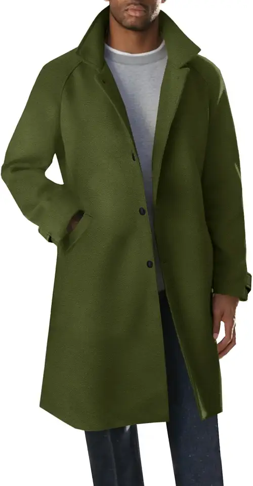 Men's Green Belted Wool Overcoat