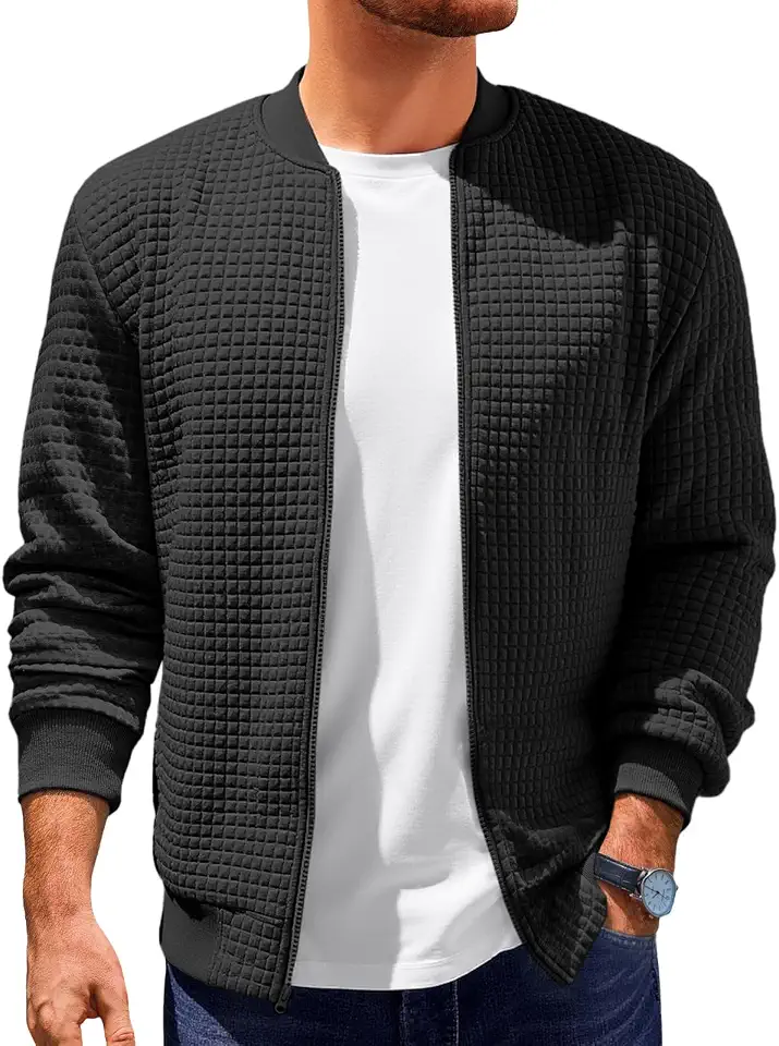 Men's Charcoal Knit Bomber Jacket