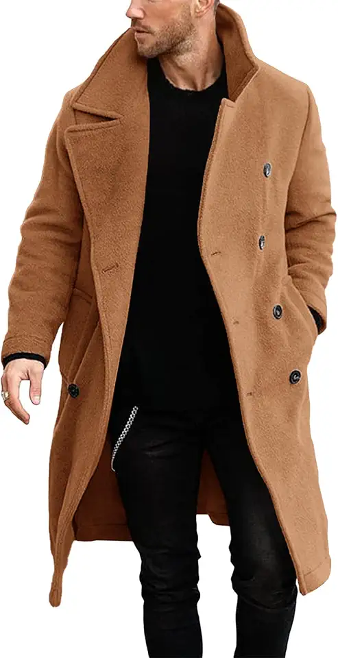 Makkrom Mens Double Breasted Trench Coat Business Casual Winter Overcoats