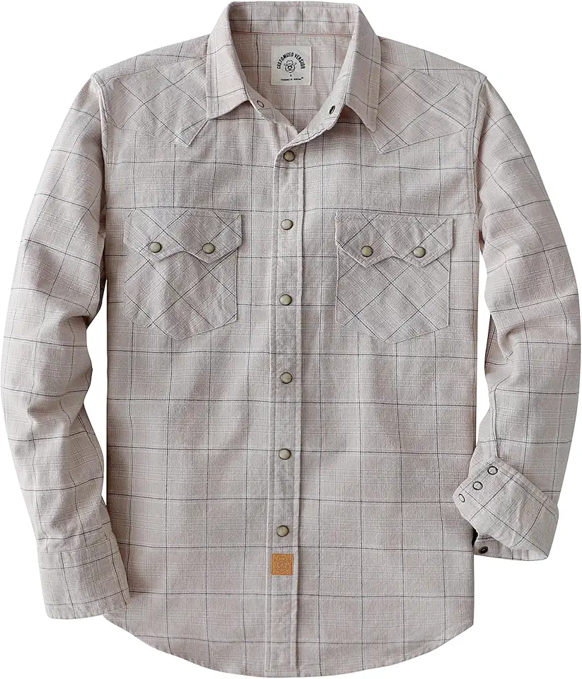 Dubinik® 6.3oz Flannel Shirt for Men Western Long Sleeve Cotton Snap Cowboy