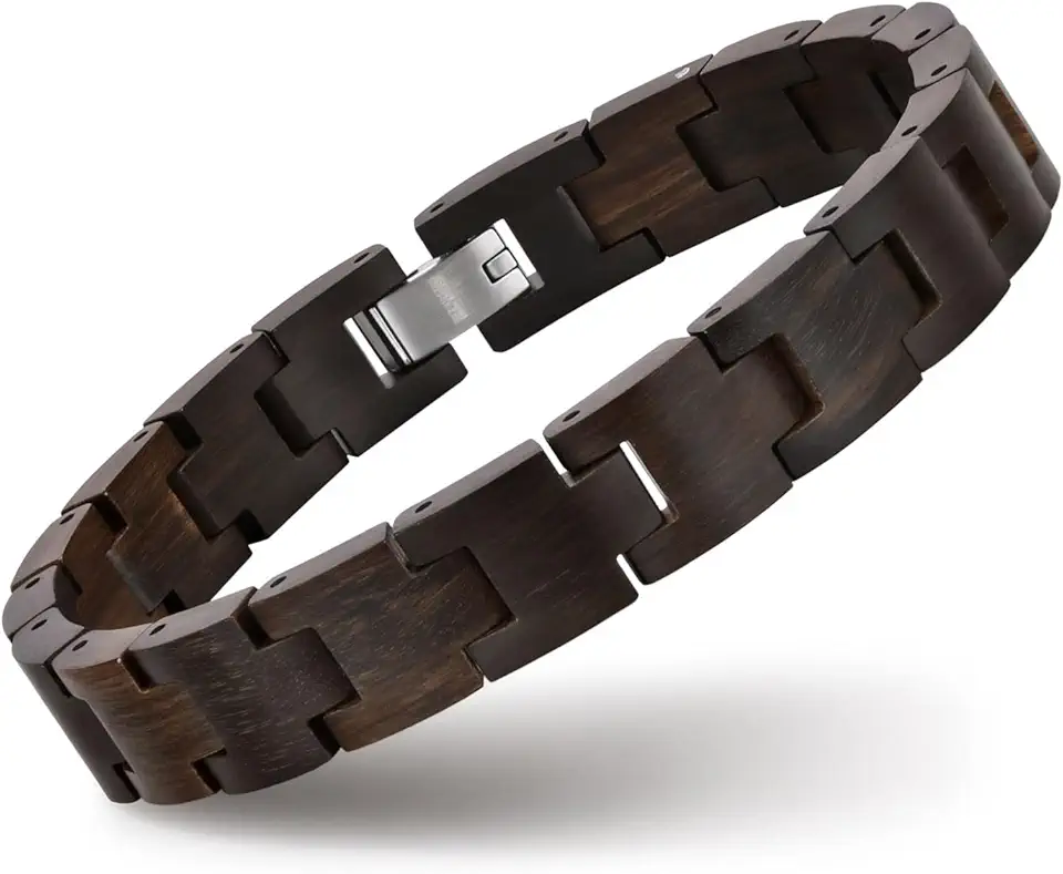 Adjustable Natural Wooden Bracelets for Men - Brown Wood Mens Bracelet Elegant Stylish Link Chain Wide Wristband Bracelets Vintage Bangle Design Mens Ideas Gifts with Jewelry Box & Adjust Tool
