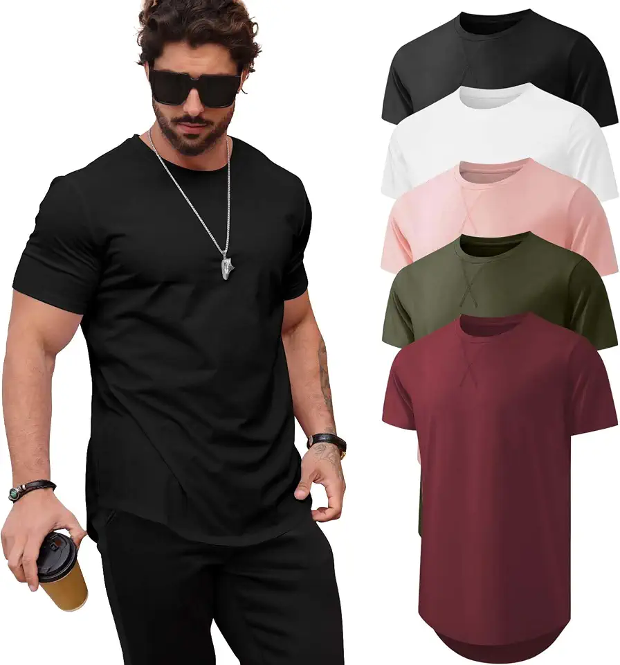 Men's T Shirts Casual Hipster Hip Hop Longline Crewneck Tee