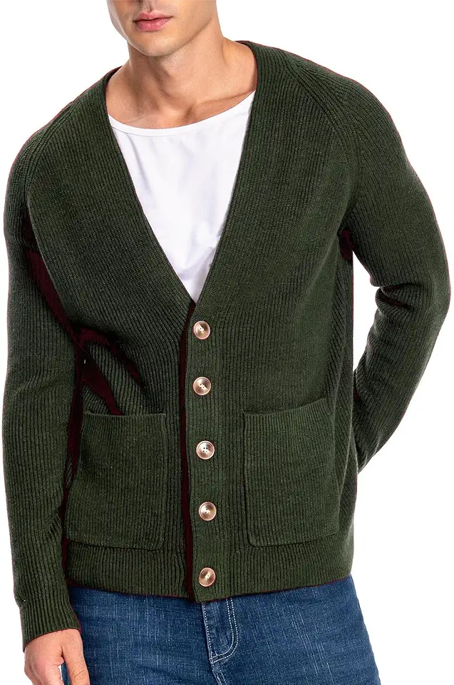 Mettclasi Men's Long-Sleeve Cardigan Sweater - Classic V Neck Button Down Knitted Cardigan with Pockets